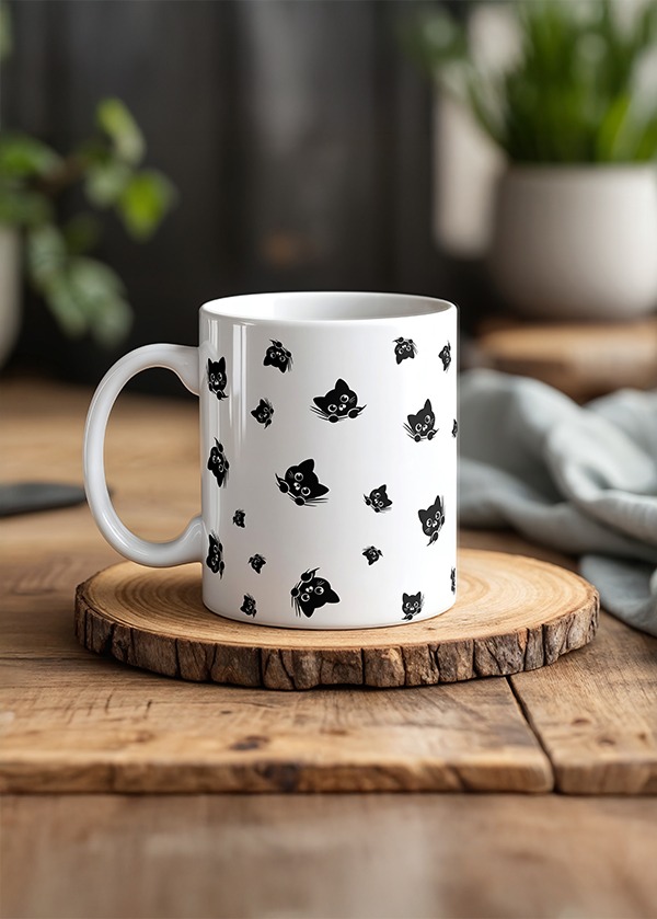 Siyah Kedi Desenli Minimal Kupa Bardak