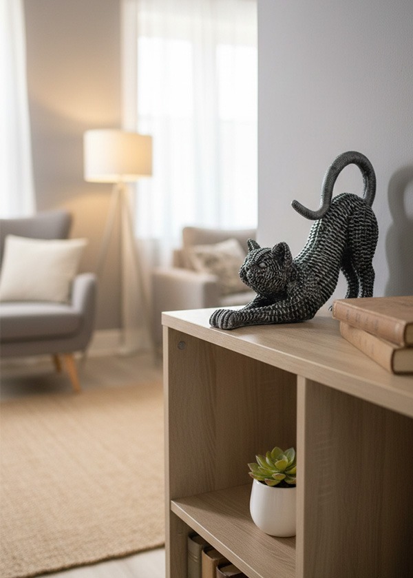 Dekoratif Polyester Gerinen Kedi Biblosu