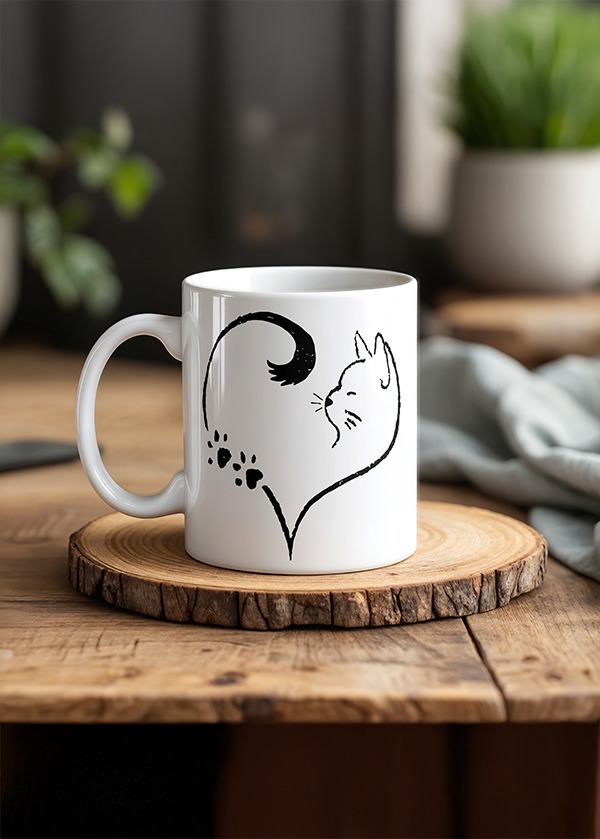 Kalp Kuyruklu Kedi Minimalist Kupa Bardak