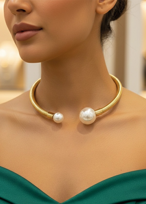 Modern İnci Detaylı Esnek Choker Kolye