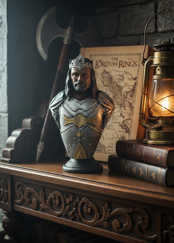 Polyester Kral Aragorn Büst Heykel