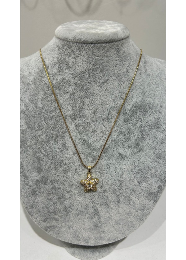 TAŞLI YILDIZ TASARIMLI ÇELİK KOLYE 