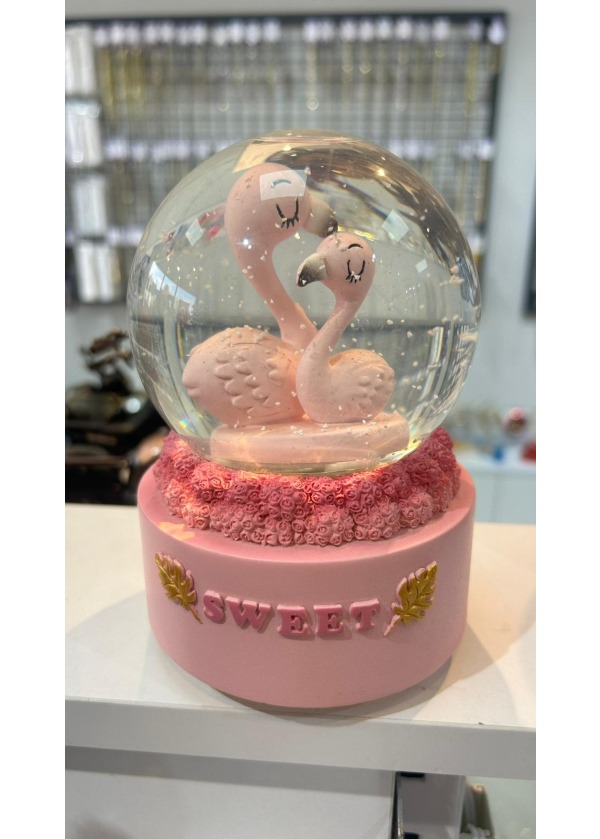 Pembe Flamingo Temalı Büyük Boy Işıklı Müzikli Kar Küresi
