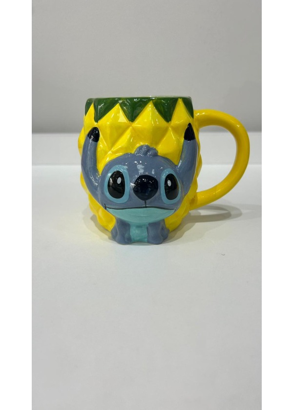 3 Boyutlu Ananas Tasarımlı Sevimli Stitch Seramik Kupa